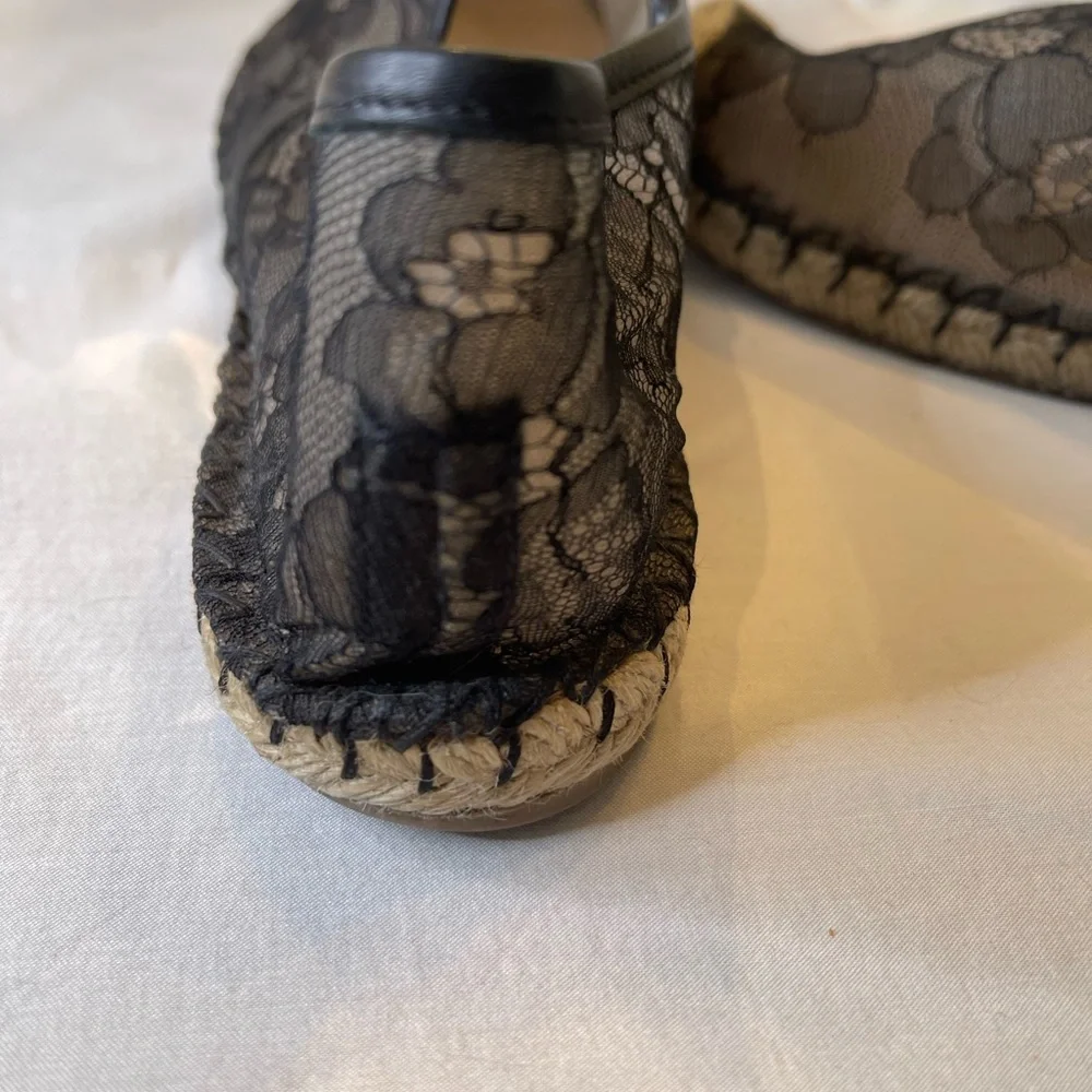 Valentino Garvani Lace Pattern Leather Trim Embellishment Espadrilles - Picture 5 of 8